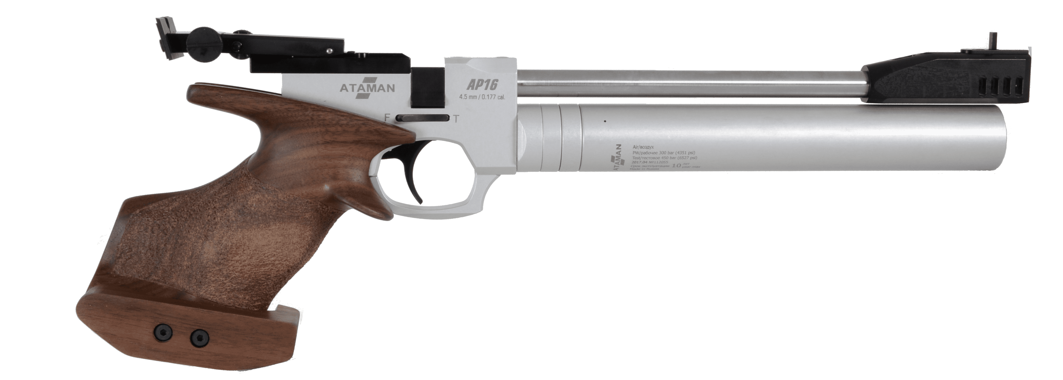 Пневматический PCP пистолет ATAMAN AP16 Sport (рукоятка орех, кейс в комплекте), кал. 4.5мм
